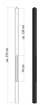 Lichtgewicht betonpaal met diamantkop ongecoat 8,5x8,5x275cm, tussenpaal, antraciet.