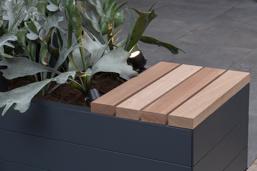 modulaire bloembak antraciet met zitgedeelte bankje verkleind