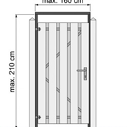 Tuindeurkozijn Naaldhout  et aanslaglat max 160cm breed geïmpregneerd en zwart gedompeld.