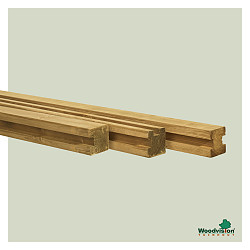Grenen sleufpaal 8,8 x 8,8 x 270 cm, t.b.v. 28 mm profielplanken, tussenpaal, groen geïmpregneerd.