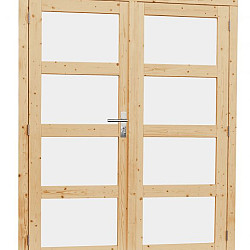 Vuren dubbele 4-ruits glasdeur inclusief kozijn 168x201cm onbehandeld