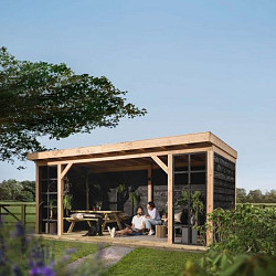 Douglasvision buitenverblijf Comfort 500x270cm, basis onbehandeld, wanden zwart geimpregneerd