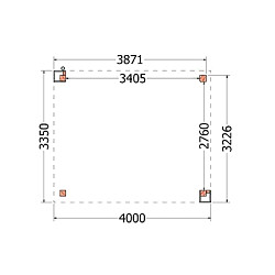 Buitenverblijf Verona model rechts 4000x3350x2500mm (bxdxh)