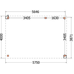 Buitenverblijf Verona model rechts 5750x4000x2500mm (bxdxh)