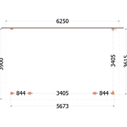 Aanbouwveranda Lucca 6250x3900x2600mm (bxdxh)