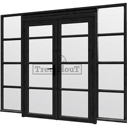 Steel Look raam 2760x2200mm zwart module C-04 met dubbele openslaande deuren