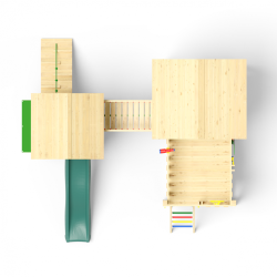 Grenen speeltoestel Farsund met donker groene glijbaan groen geïmpregneerd