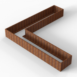 Bloembak Module+ L-vorm 90x450x450x56cm | Corten