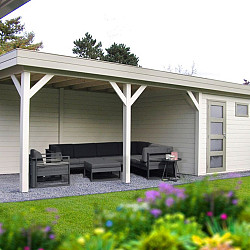 Vuren Topvision Premium Tapuit 300x300cm en luifel 300cm wanden lichtgrijs en basis antraciet