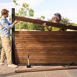 Bouwpakket Plankenscherm 2 zijdig dubbel rhombus profiel 187x224cm bruin geimpregneerd