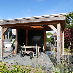 SHOWMODEL overkapping Douglas 400x350cm incl. wanden, dakkoepel en raam | OP=OP