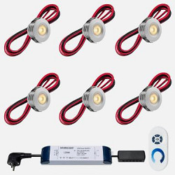 Set spots aluminium, 8 stuks. Inclusief trafo, afstandsbediening en kabel van 5 meter.