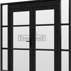 Steel Look raam 2230x2200mm zwart module H-03 met dubbele openslaande deuren