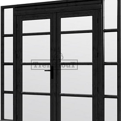 Steel Look raam 2230x2200mm zwart module H-04 met dubbele openslaande deuren