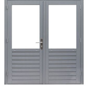 Hardhouten dubbele 1-ruits glasdeur Prestige met dubbelglas 202x221cm grijs gegrond