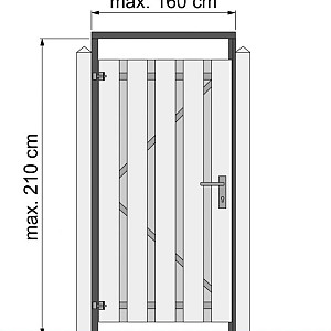 Tuindeurkozijn Naaldhout et aanslaglat max 160cm breed geïmpregneerd en zwart gedompeld.