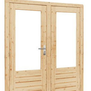 Vuren dubbele 1-ruits opdekdeur met 5-puntssluiting en dubbelglas 169x201cm onbehandeld