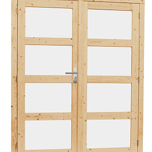Vuren dubbele 4-ruits glasdeur inclusief kozijn 168x201cm onbehandeld