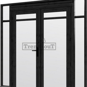 Steel Look raam 2230x2200mm zwart module H-02 met dubbele openslaande deuren