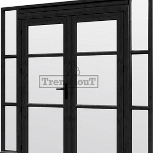 Steel Look raam 2230x2200mm zwart module H-03 met dubbele openslaande deuren