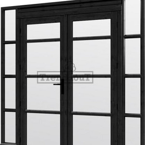 Steel Look raam 2230x2200mm zwart module H-04 met dubbele openslaande deuren