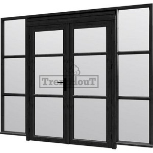 Steel Look raam 2760x2200mm zwart module C-03 met dubbele openslaande deuren
