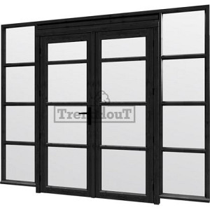 Steel Look raam 2760x2200mm zwart module C-04 met dubbele openslaande deuren