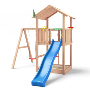 Douglas speeltoestel Kopervik met XXL blauwe glijbaan.