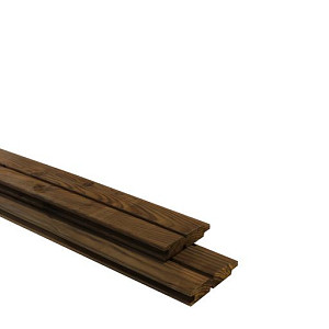 Douglas geschaafd 2-zijdig dubbel rhombus profielplank, 2,7 x 14,5 x 400 cm, bruin geimpregneerd