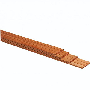 Hardhouten geschaafde plank, met V-groeven, 1,5 x 14,5 x 180 cm.