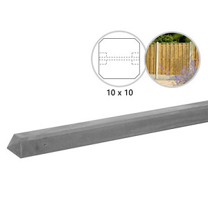 Betonpaal glad met diamantkop 10x10x190cm grijs ongecoat tussenpaal tbv scherm 90cm hoog