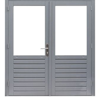 Hardhouten dubbele 1-ruits glasdeur Prestige met dubbelglas 202x221cm grijs gegrond