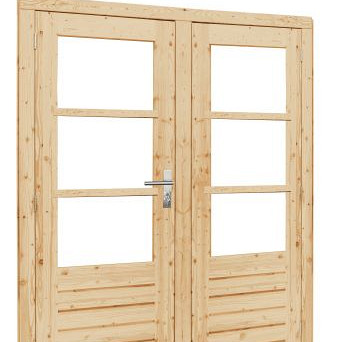 Vuren dubbele 1-ruits opdekdeur met 5-puntssluiting en dubbelglas 169x201cm onbehandeld