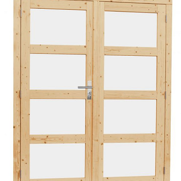 Vuren dubbele 4-ruits glasdeur inclusief kozijn 168x201cm onbehandeld