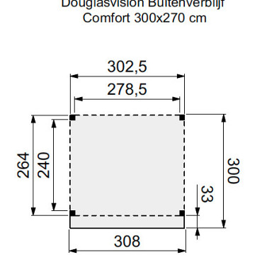 Douglasvision buitenverblijf Comfort 300x270 cm, kleurloos geimpregneerd