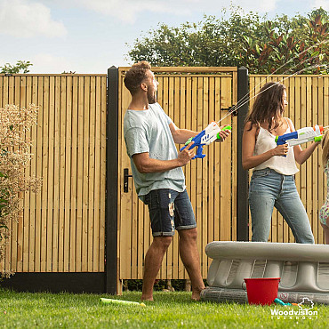 Tuindeur Elan 100 Excellent op verstelbaar stalen frame 99x190cm, groen geïmpregneerd VERTICAAL