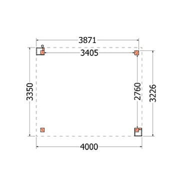 Buitenverblijf Verona model rechts 4000x3350x2500mm (bxdxh)