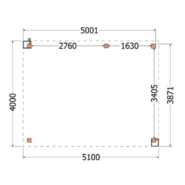 Buitenverblijf Verona model rechts 5100x4000x2500mm (bxdxh)