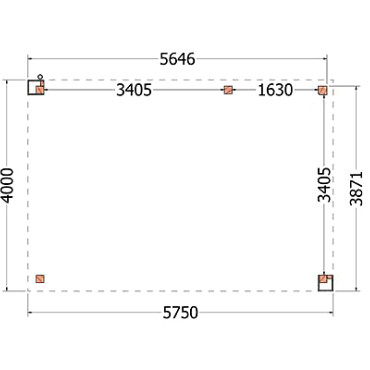 Buitenverblijf Verona model rechts 5750x4000x2500mm (bxdxh)