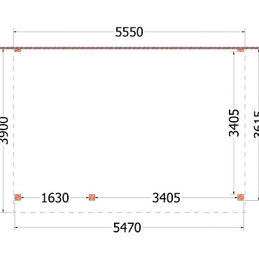 Aanbouwveranda Ancona 5550x3900x2600mm (bxdxh) links