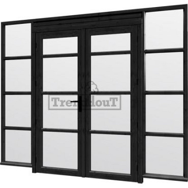 Steel Look raam 2760x2200mm zwart module C-04 met dubbele openslaande deuren