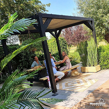 Vuren houtpakket 300x400cm, zwart gedompeld, tbv strak schaduwdoek 292x392cm