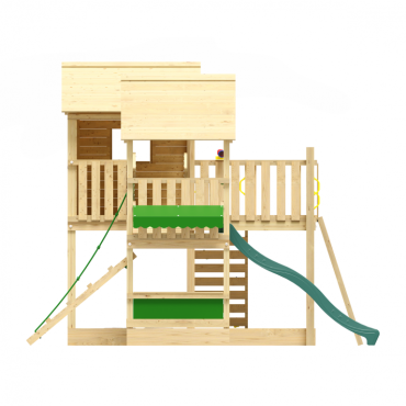 Grenen speeltoestel Farsund met donker groene glijbaan groen geïmpregneerd