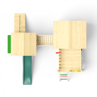 Grenen speeltoestel Farsund met donker groene glijbaan groen geïmpregneerd