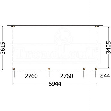 Aanbouwveranda Modena 6950x3650x2700mm (bxdxh) rechts
