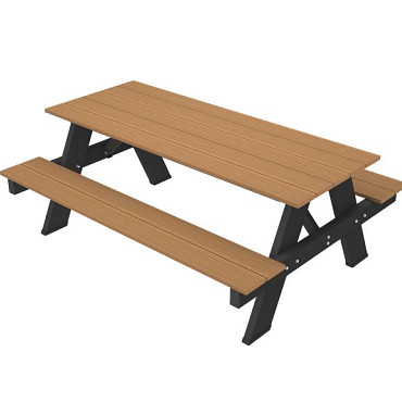 NewTechWood picknicktafel met zwart onderstel, bladmaat 180 x 70 cm, Teak