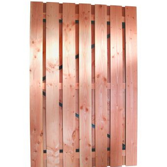 Douglas geschaafde plankendeur op zwart verstelbaar stalen frame, 16 mm, 120 x 195 cm, onbehandeld.