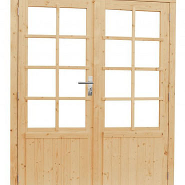 Vuren dubbele 8-ruits glasdeur inclusief kozijn 168x201cm onbehandeld
