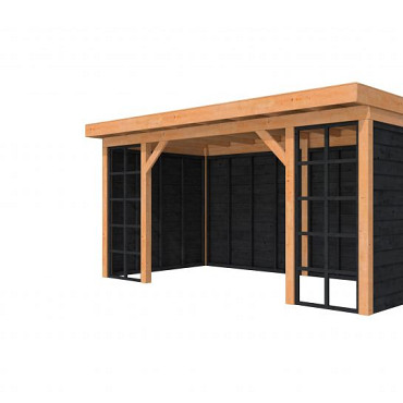 Douglasvision buitenverblijf Comfort 600x270cm, basis kleurloos geimpregneerd, wanden zwart geimpre