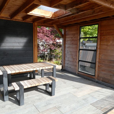 SHOWMODEL overkapping Douglas 400x350cm incl. wanden, dakkoepel en raam | OP=OP